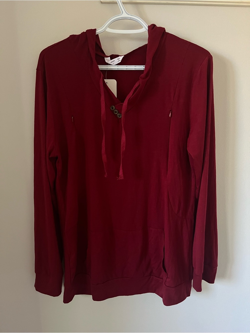 Women's Burgundy Hooded Long-Sleeve Top